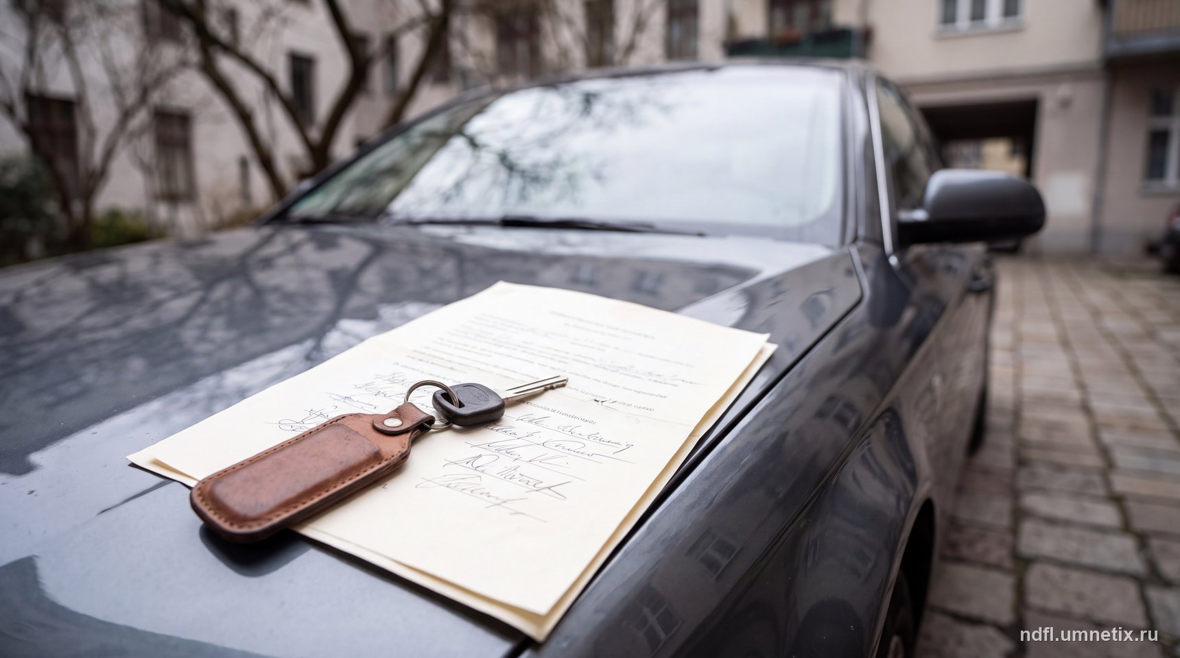 Ключ от машины и подписанный договор на капоте автомобиля — с продажи авто раньше трёх лет платится налог